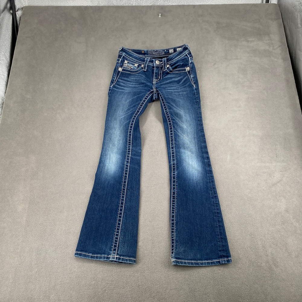 Miss Me Girls Y2K Flared Bootcut Jeans Dark Wash Lace Rhinestone JK6212B Size 10